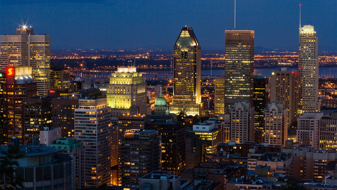 Montreal aerial view at night