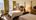 Hotel guest room two double beds