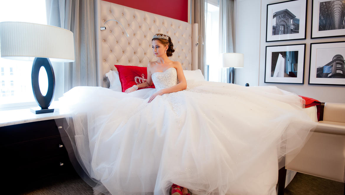 Bride relaxing before wedding.